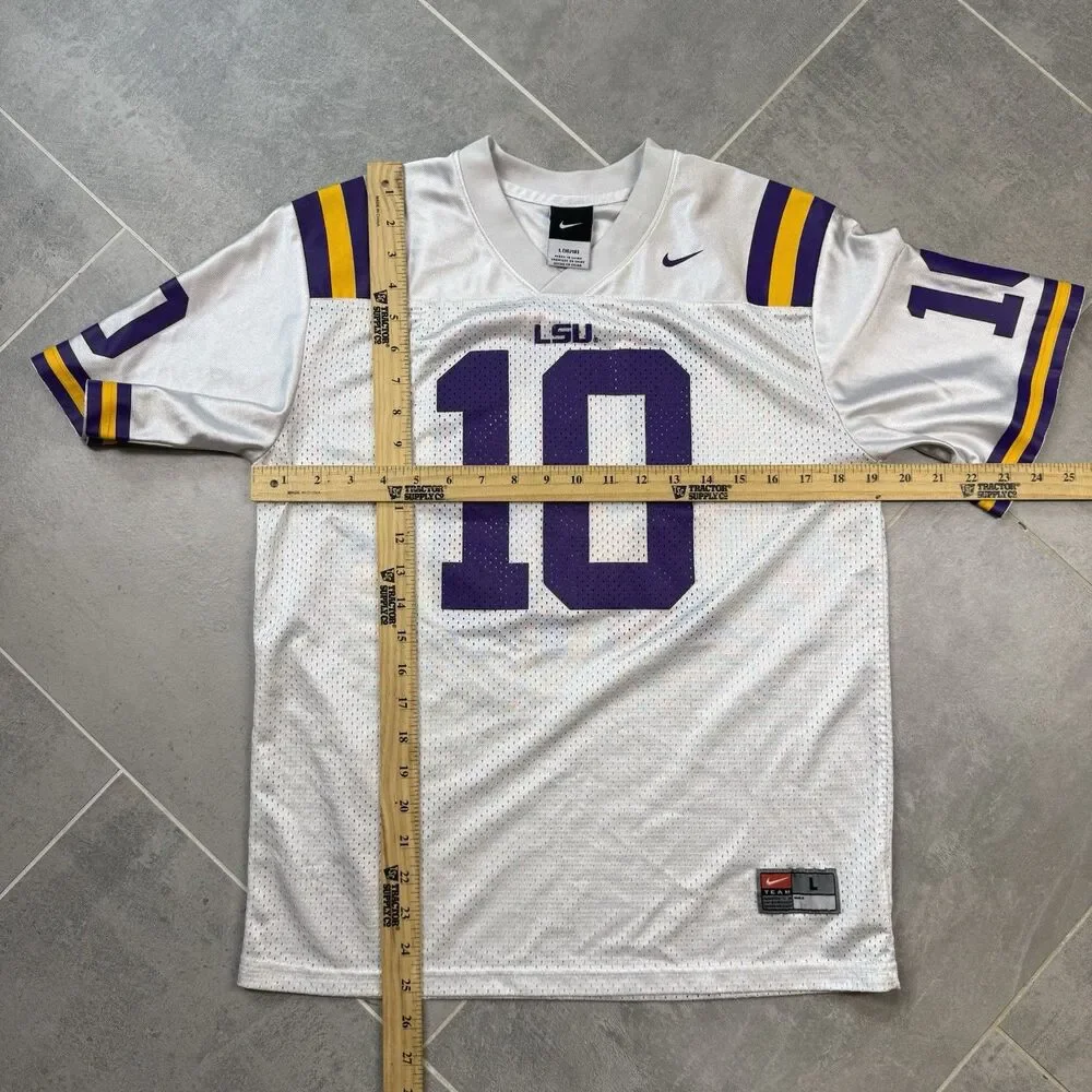Nike LSU Tigers #10 Youth L 16/18 Football Jersey White Purple Gold